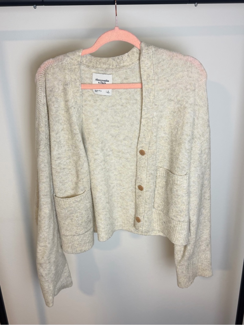 Abercrombie & Fitch Cream Button-Up Pocket Cardigan